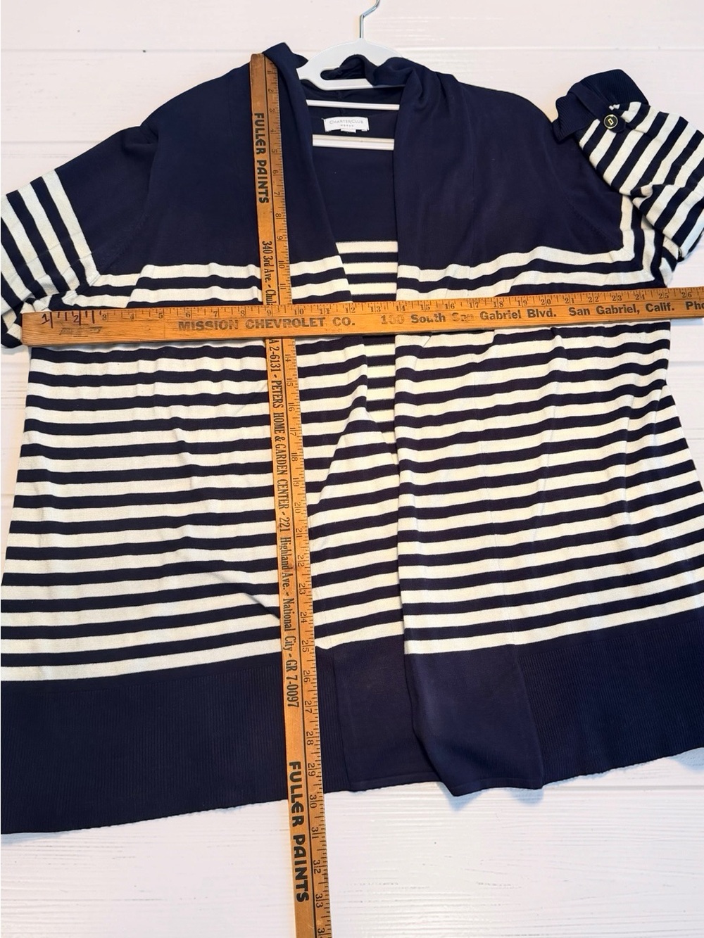 Reduced 💥 Charter Club Woman Navy and Cream Striped Open-Front Cardigan size XL